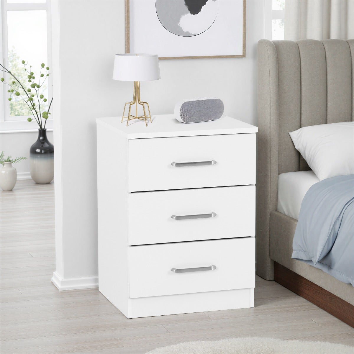 Dakota 3 Drawer Bedside - White