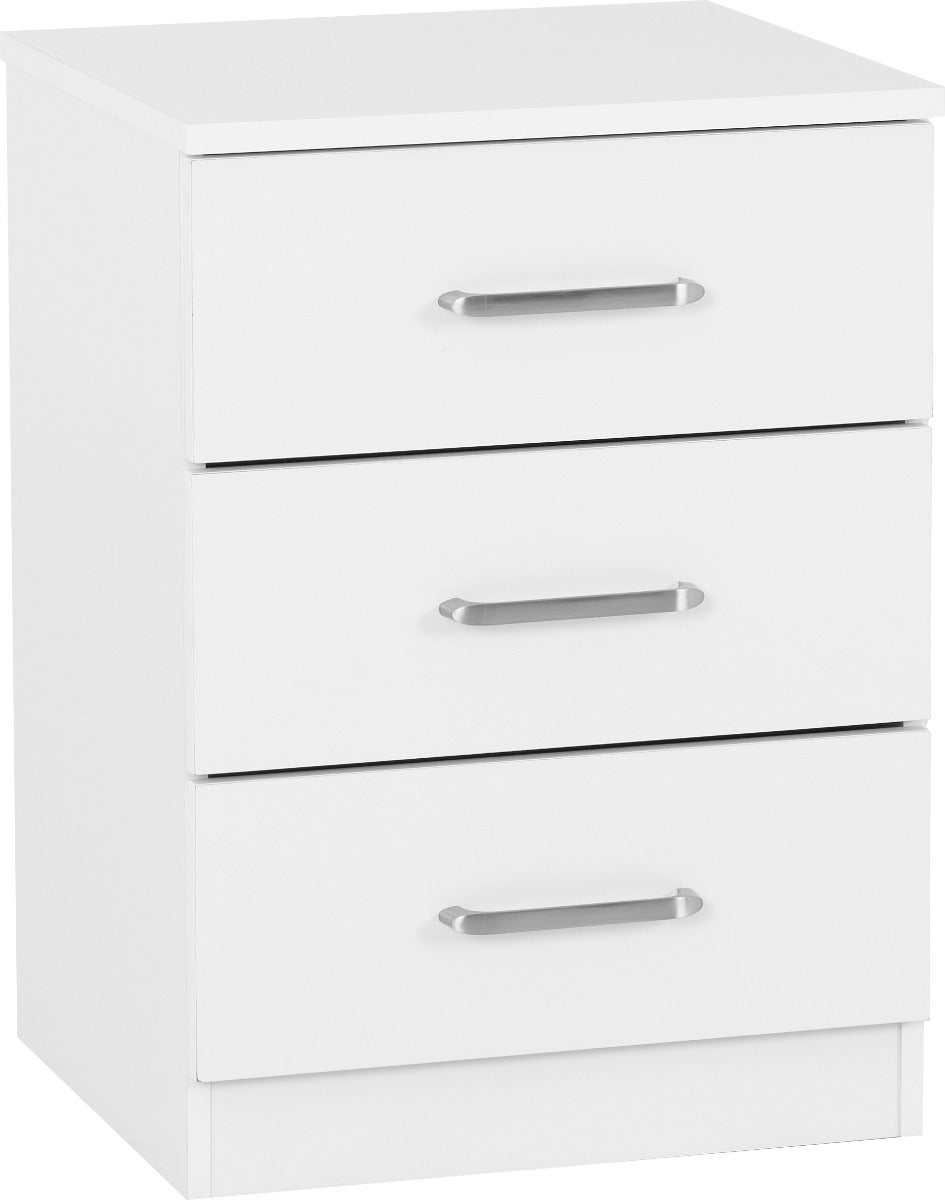 Dakota 3 Drawer Bedside - White - view 2