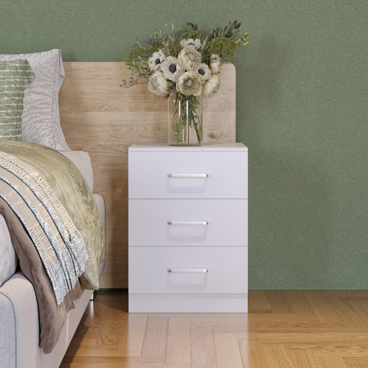 Dakota 3 Drawer Bedside - White - view 8