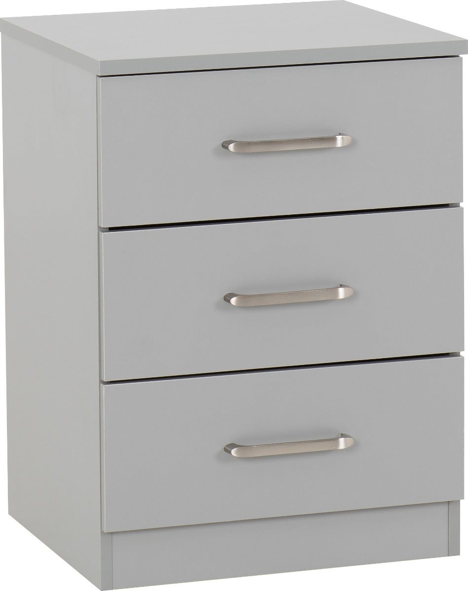 Dakota 3 Drawer Bedside - Light Grey - view 2
