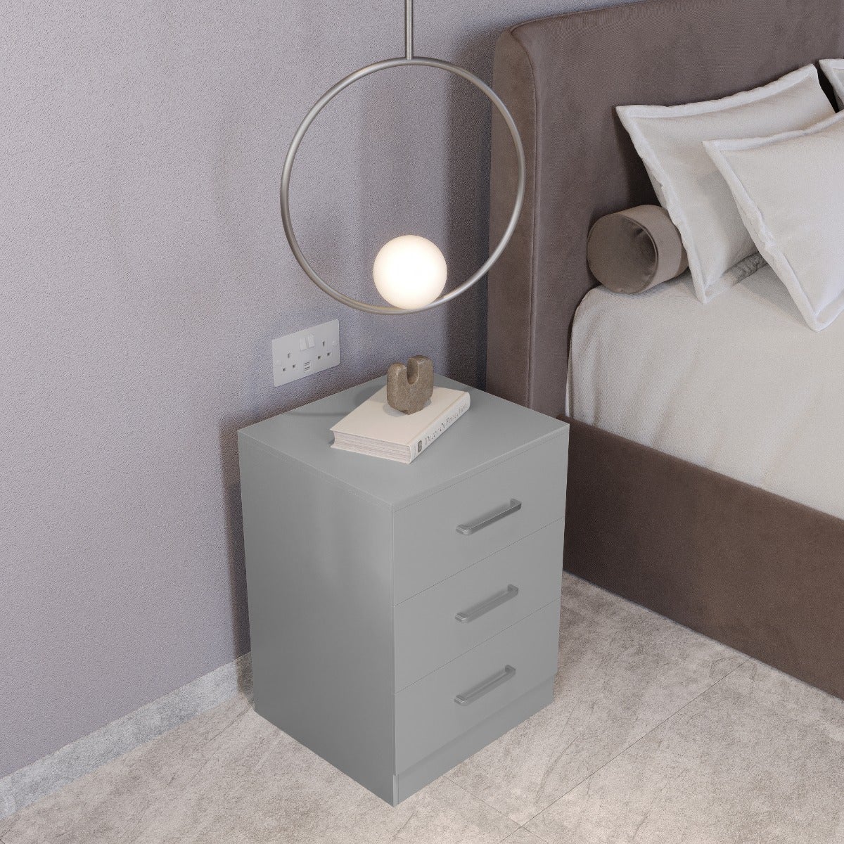 Dakota 3 Drawer Bedside - Light Grey - view 8