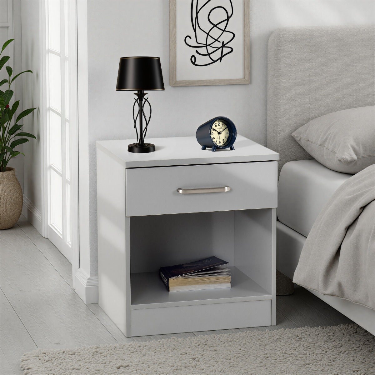 Dakota 1 Drawer Bedside - Light Grey