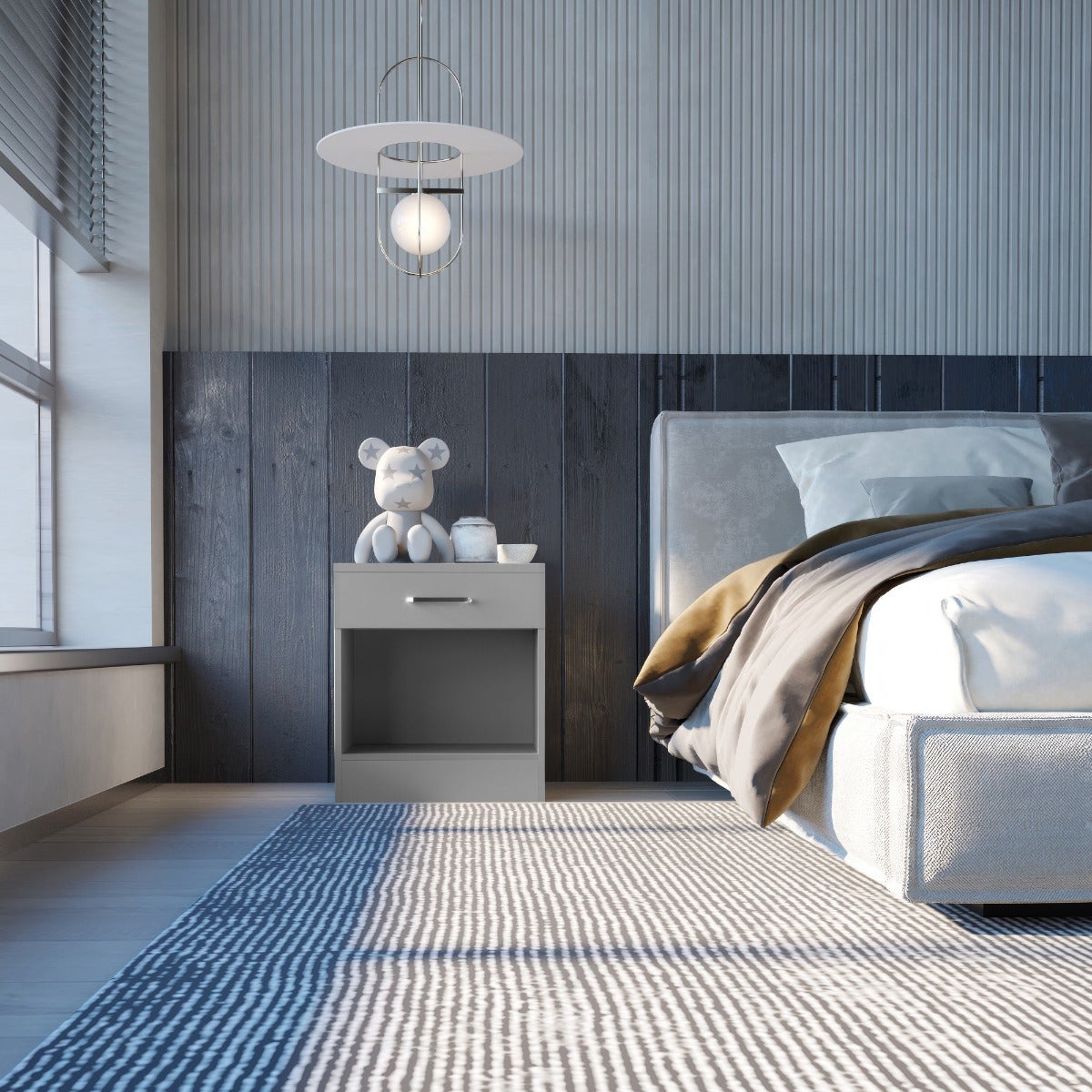 Dakota 1 Drawer Bedside - Light Grey - view 8