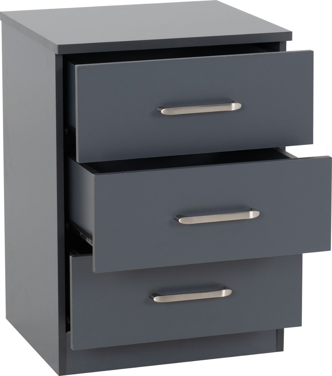 Dakota 3 Drawer Bedside - Dark Grey - view 3
