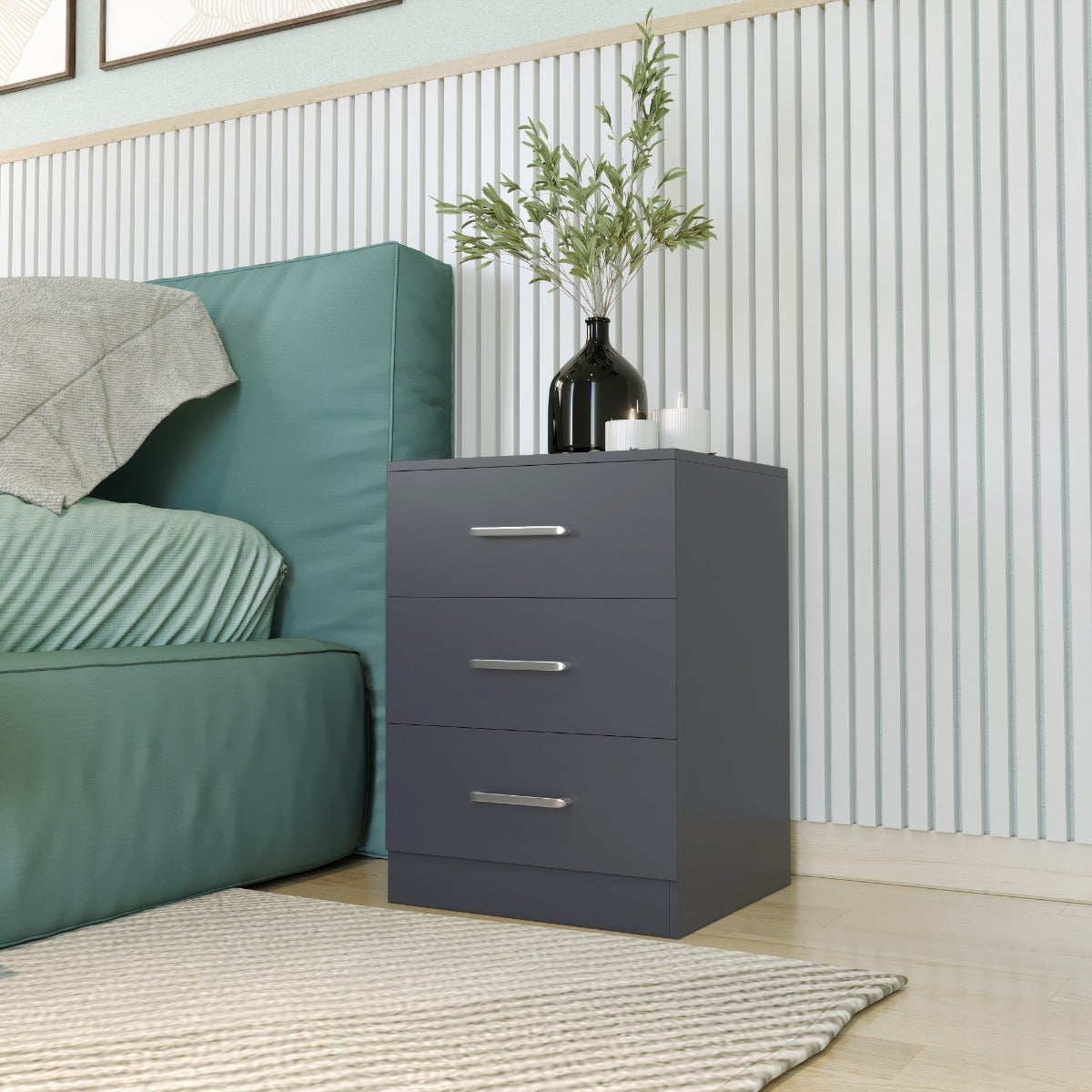 Dakota 3 Drawer Bedside - Dark Grey - view 8