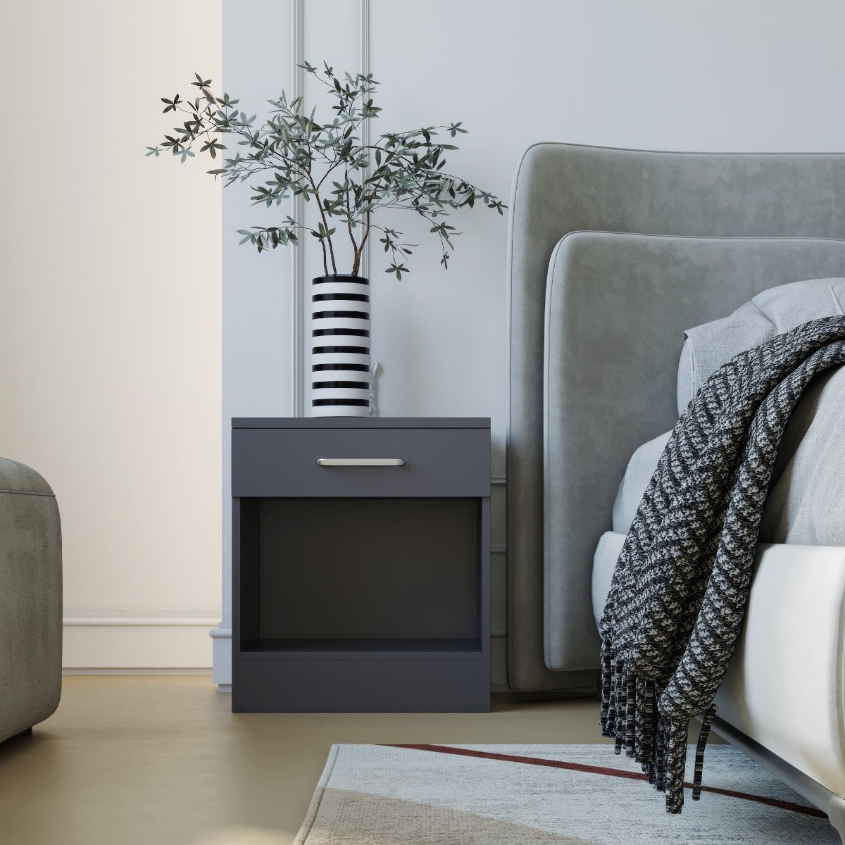 Dakota 1 Drawer Bedside - Dark Grey - view 8