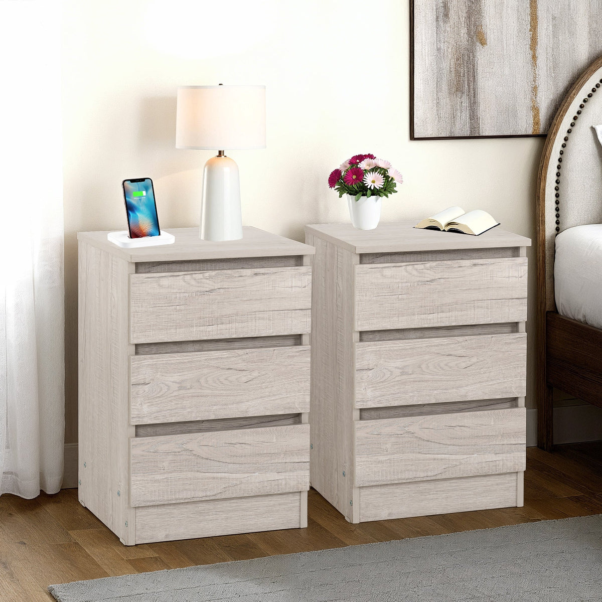 Malvern 3 Drawer Bedside X2 - Urban Snow