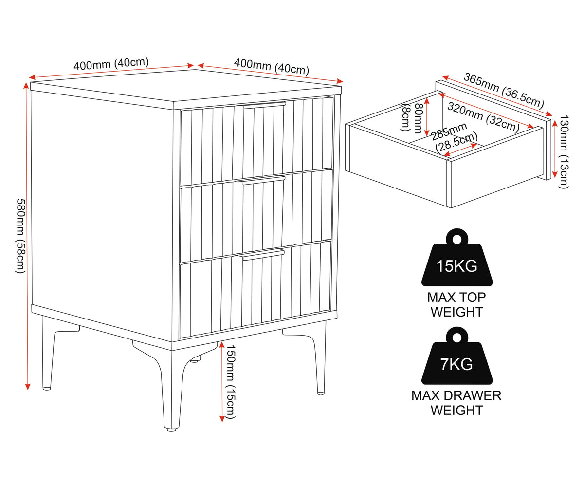 Miami 3 Drawer Bedside - White/Gold - view 2