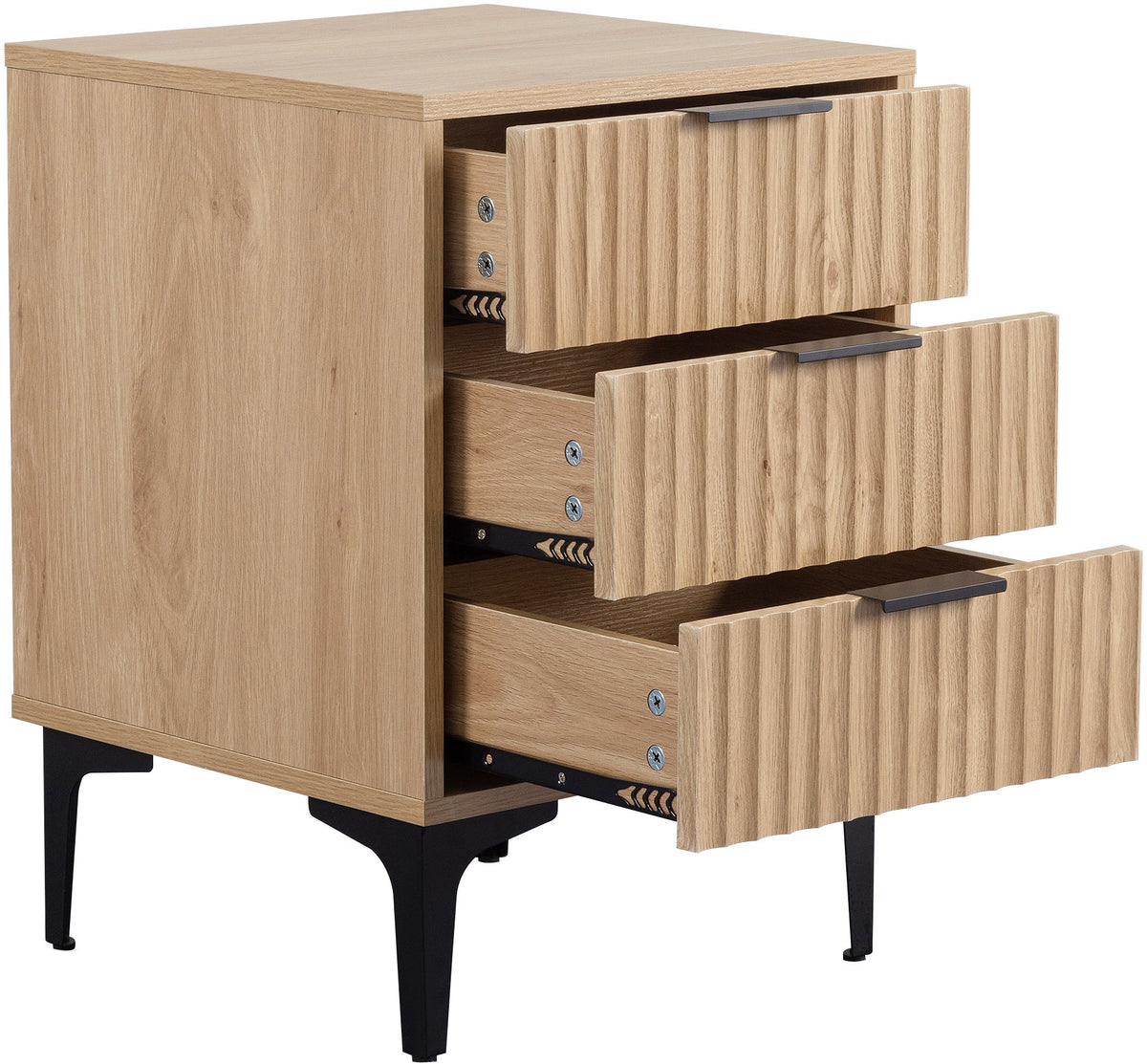 Miami 3 Drawer Bedside - Oak Effect/Black - view 6