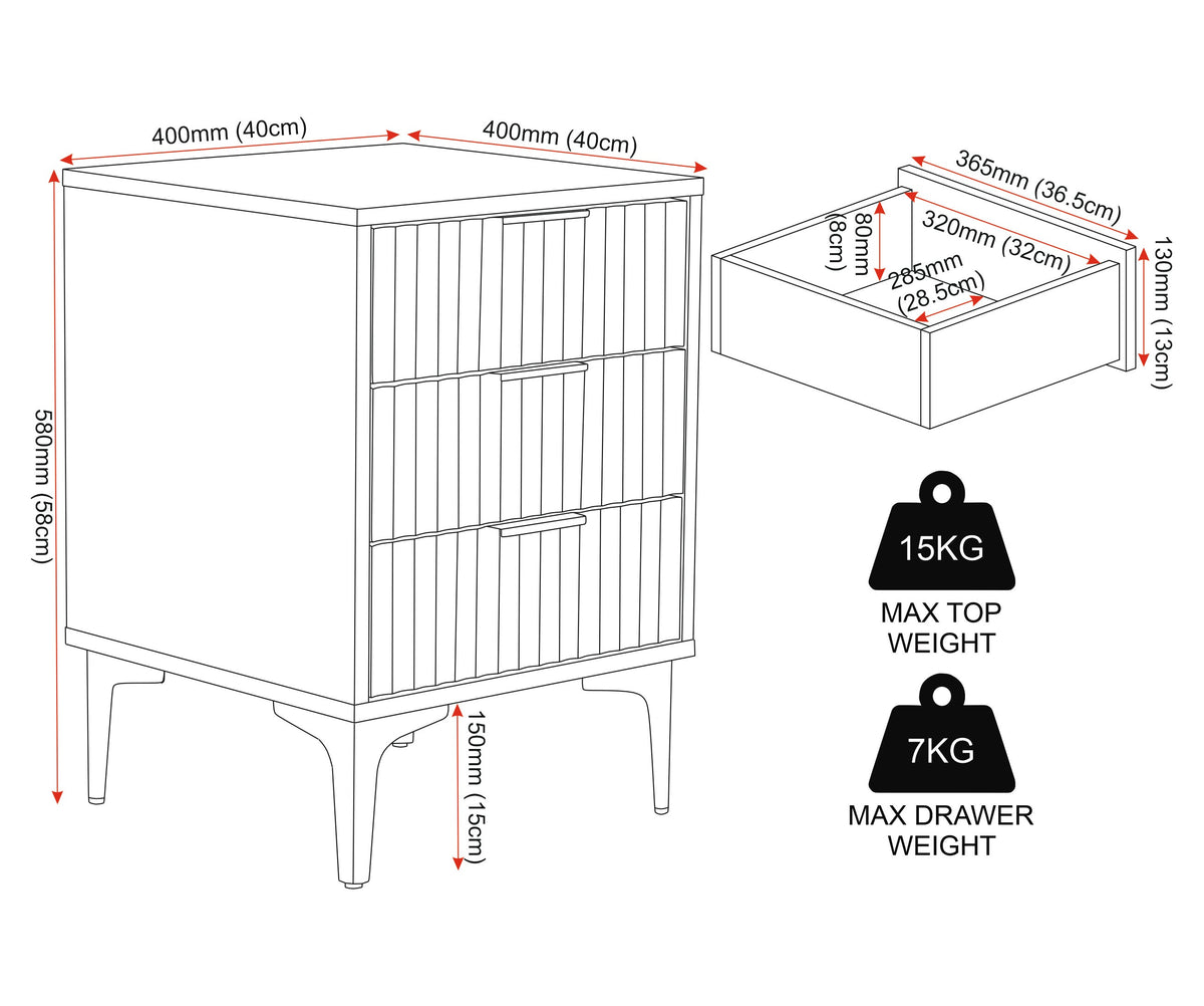 Miami 3 Drawer Bedside - Oak Effect/Black - view 8
