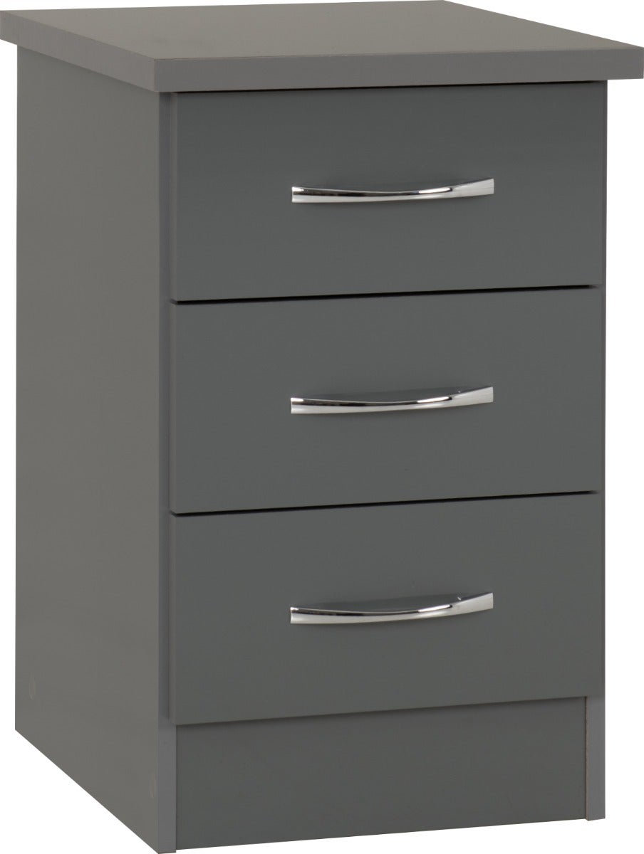 Nevada 3 Drawer Bedside - Grey Gloss - view 2