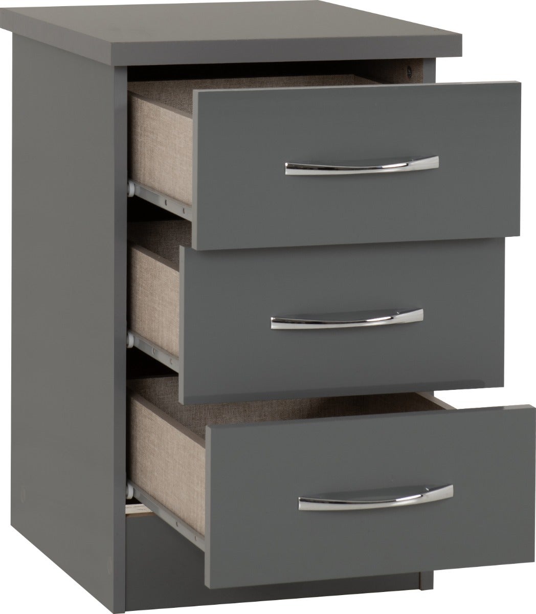Nevada 3 Drawer Bedside - Grey Gloss - view 3