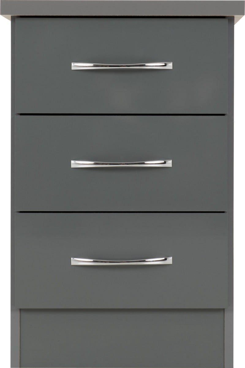 Nevada 3 Drawer Bedside - Grey Gloss - view 4