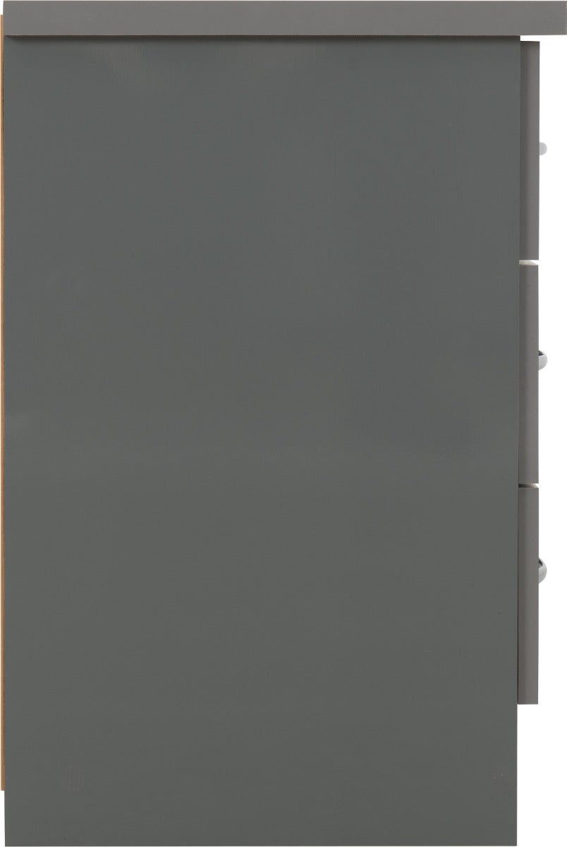 Nevada 3 Drawer Bedside - Grey Gloss - view 5