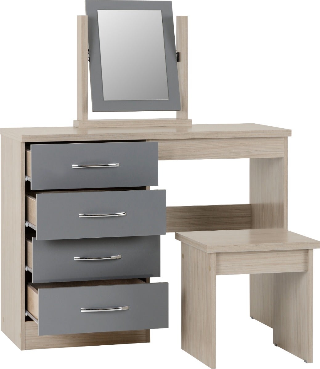 Nevada Dressing Table Set - Grey Gloss/Light Oak Effect Veneer - view 3