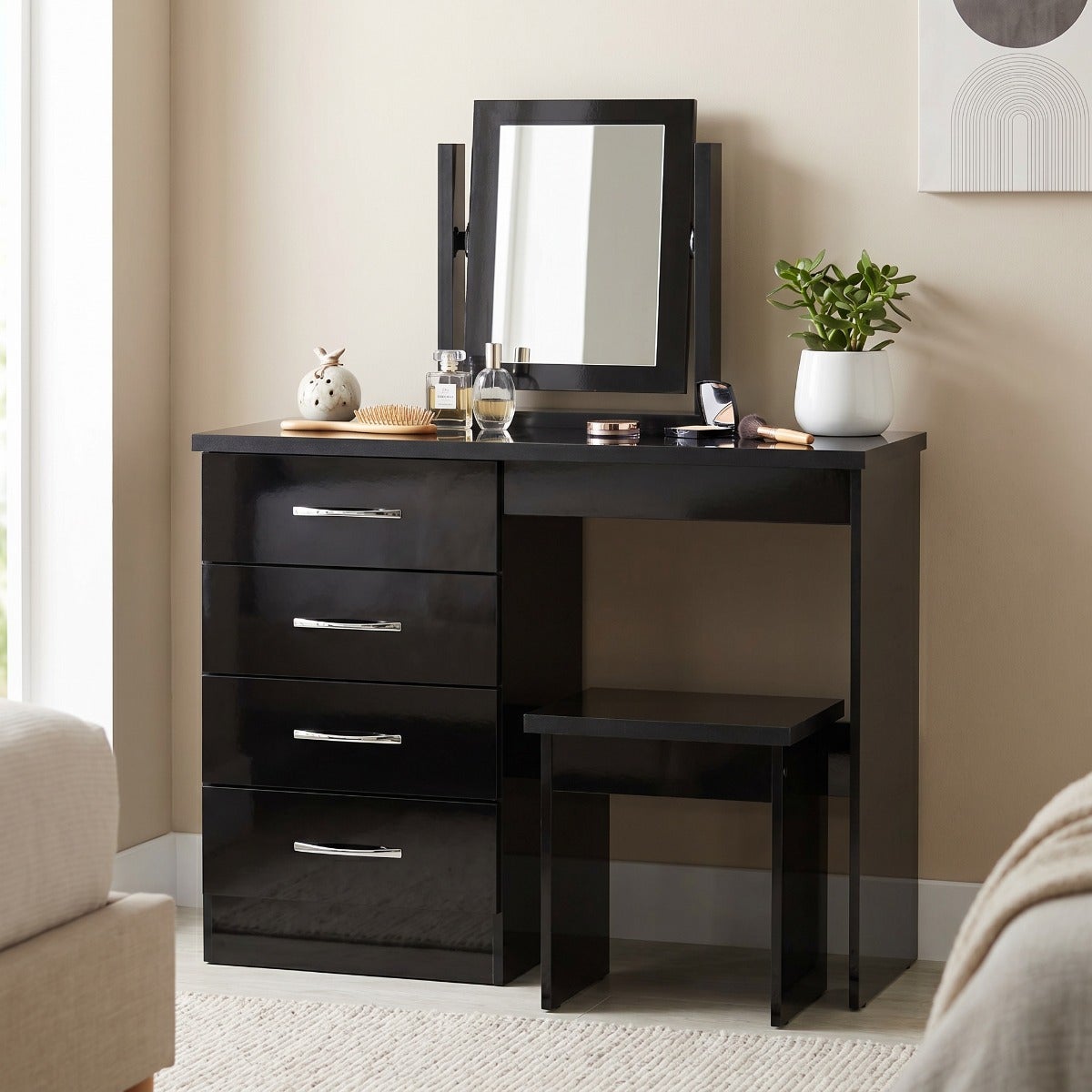 Nevada Dressing Table Set - Black Gloss