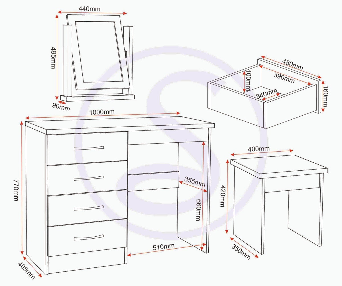 Nevada Dressing Table Set - Black Gloss - view 11