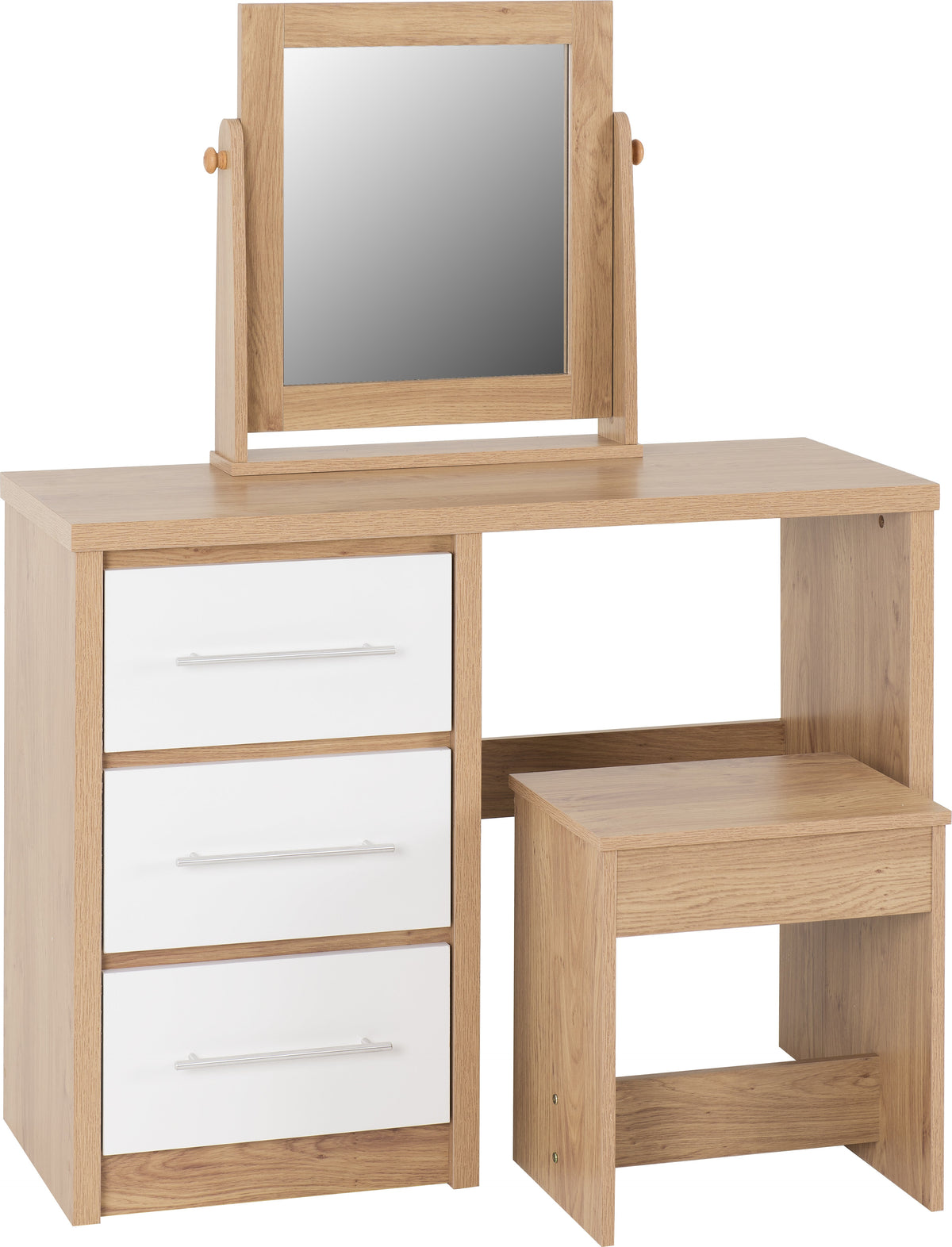 Seville Dressing Table Set - White Gloss/Light Oak Effect Veneer - view 14