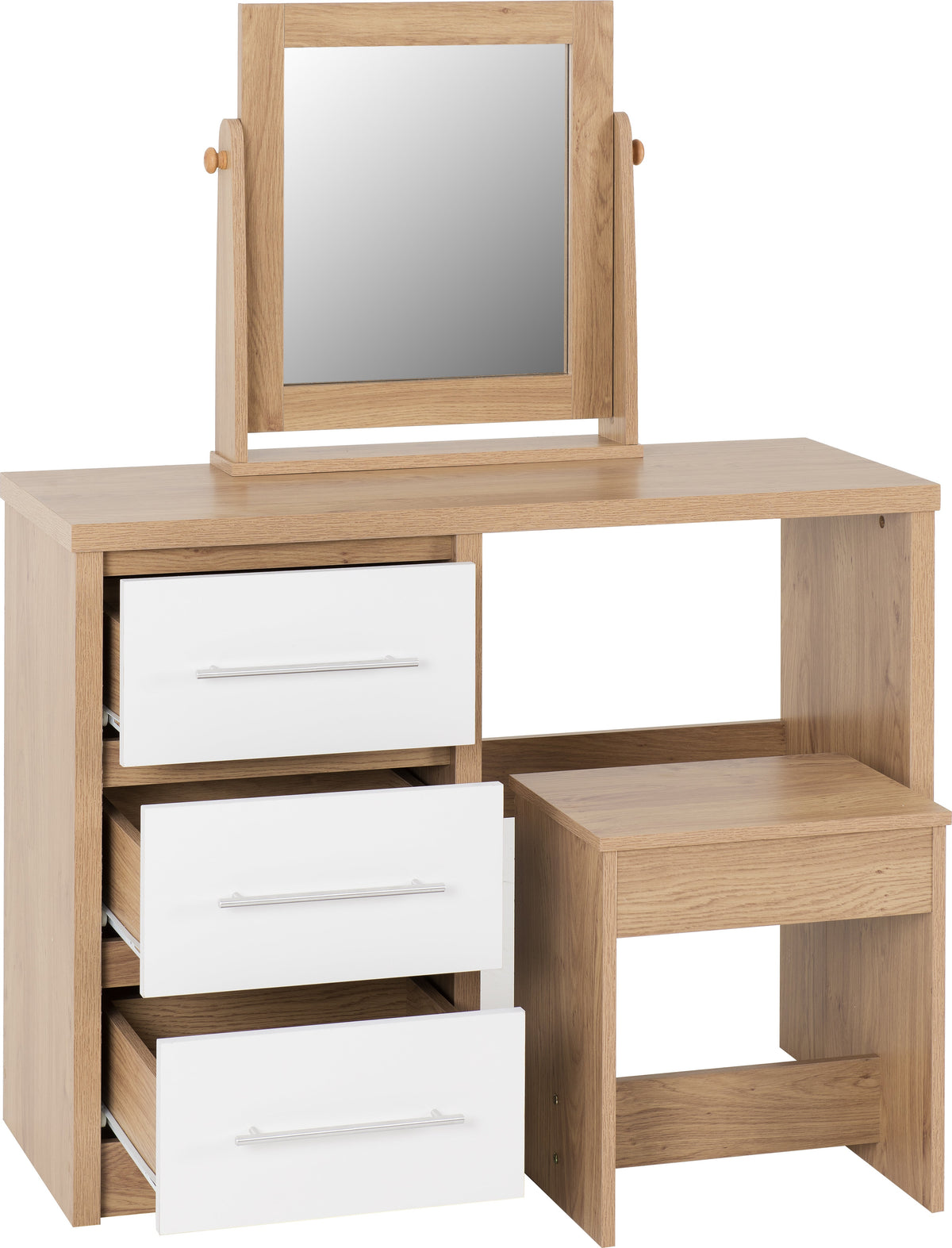 Seville Dressing Table Set - White Gloss/Light Oak Effect Veneer - view 13