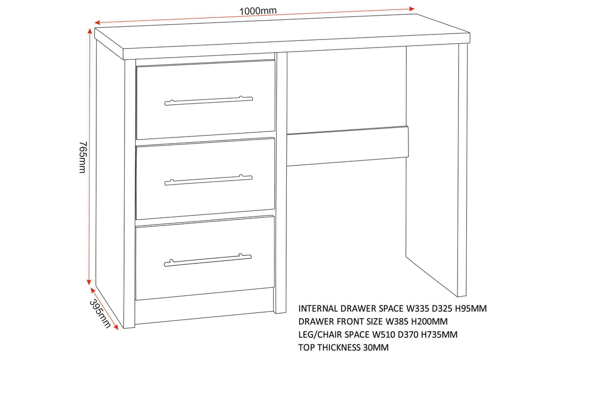 Seville Dressing Table Set - White Gloss/Light Oak Effect Veneer - view 4