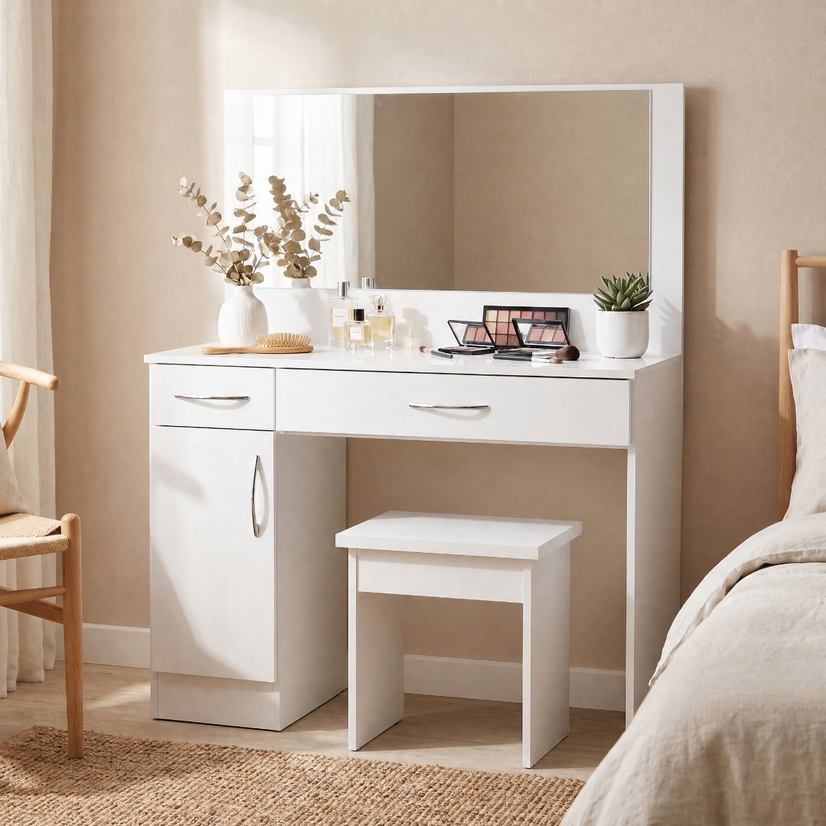 Nevada Vanity/Dressing Table Set - White Gloss