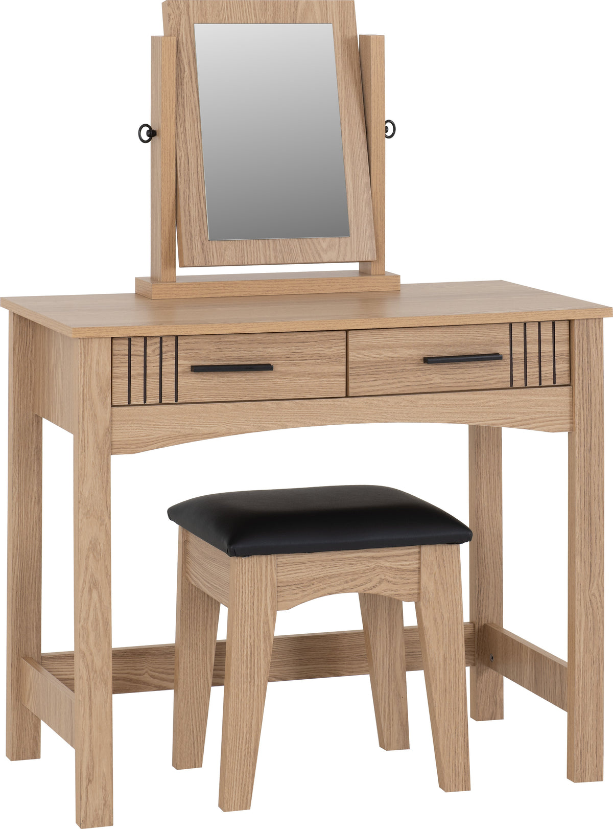 Tessa 2 Drawer Dressing Table Set - Natural Oak Effect/Black Faux Leather - view 12