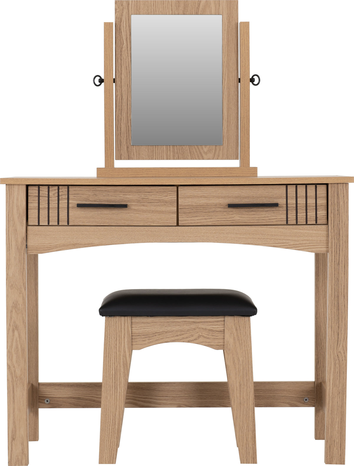 Tessa 2 Drawer Dressing Table Set - Natural Oak Effect/Black Faux Leather - view 11