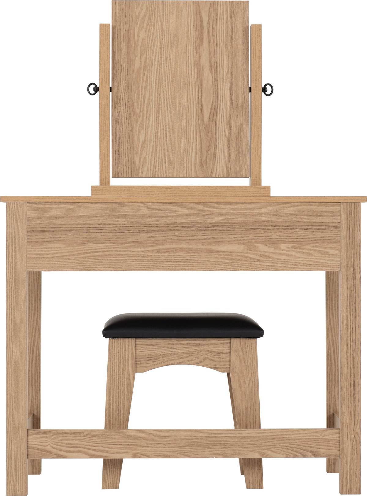 Tessa 2 Drawer Dressing Table Set - Natural Oak Effect/Black Faux Leather - view 9