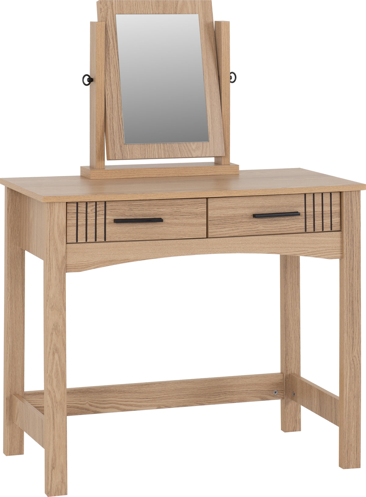 Tessa 2 Drawer Dressing Table Set - Natural Oak Effect/Black Faux Leather - view 8