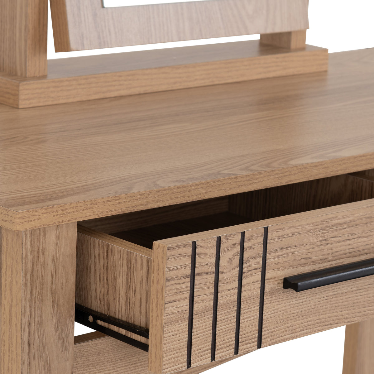 Tessa 2 Drawer Dressing Table Set - Natural Oak Effect/Black Faux Leather - view 7