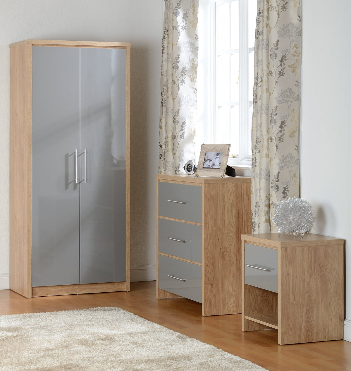 Seville Bedroom Set - Grey Gloss/Light Oak Effect Veneer - view 8