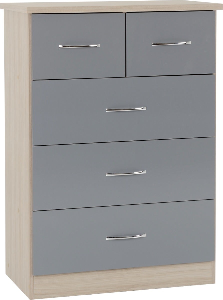 Nevada 2 Door 1 Drawer Wardrobe Bedroom Set - Grey Gloss/Light Oak Effect Veneer - view 8