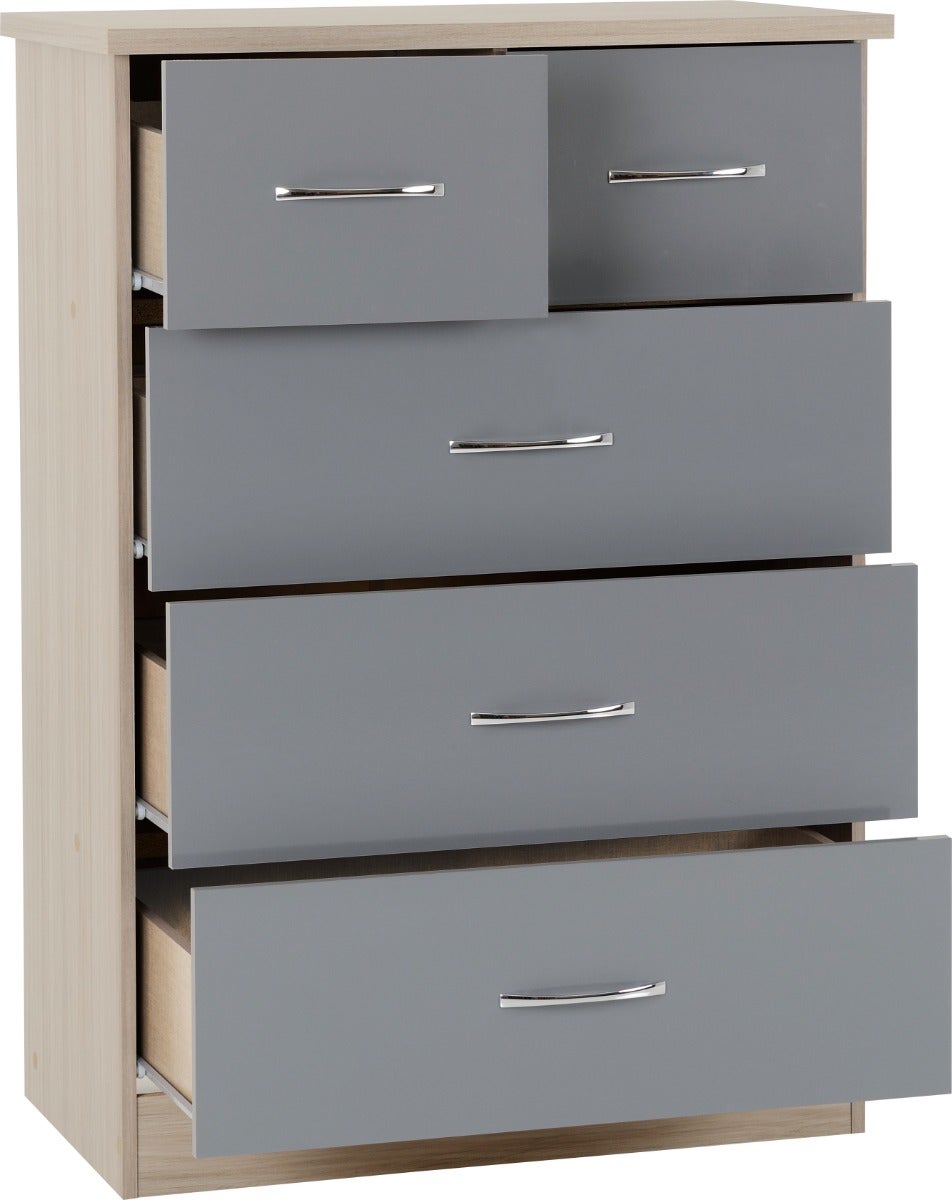 Nevada 2 Door 1 Drawer Wardrobe Bedroom Set - Grey Gloss/Light Oak Effect Veneer - view 9