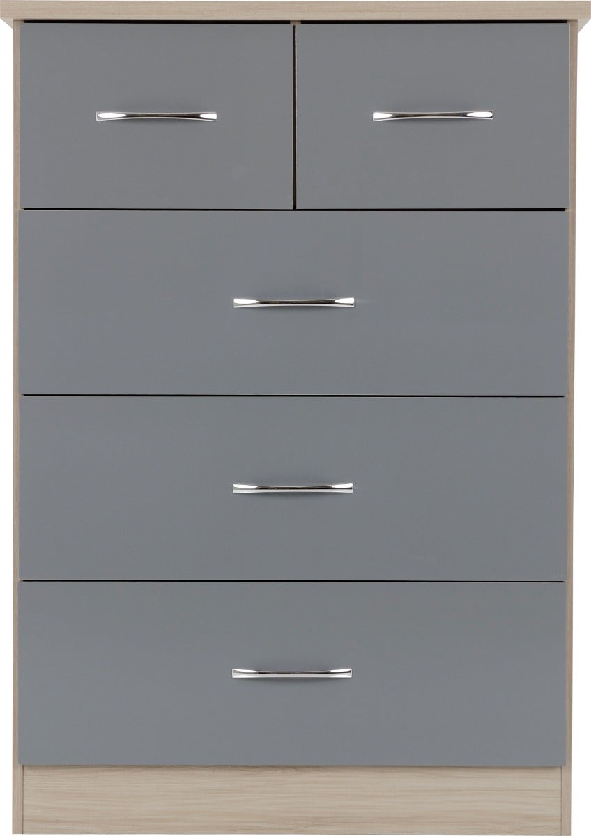 Nevada 2 Door 1 Drawer Wardrobe Bedroom Set - Grey Gloss/Light Oak Effect Veneer - view 10