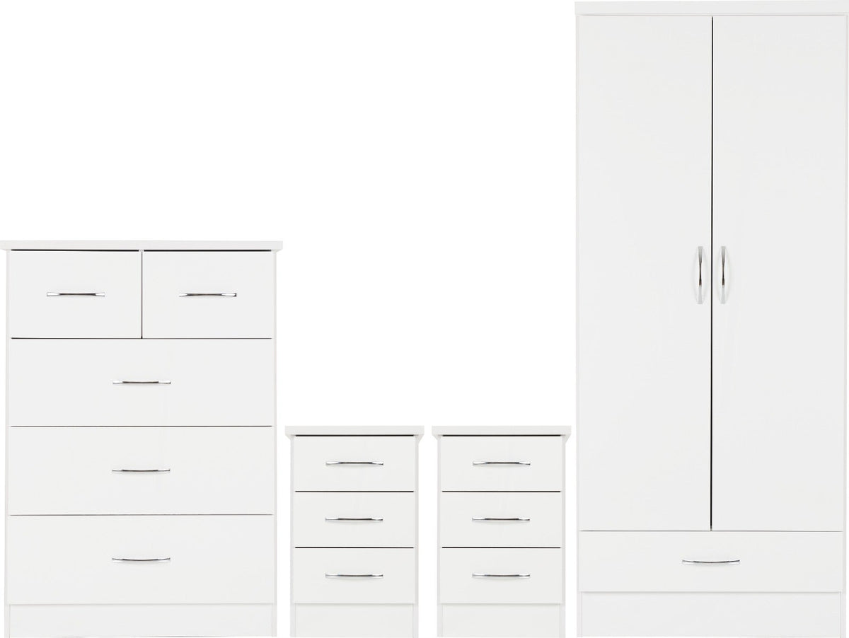 Nevada 2 Door 1 Drawer Wardrobe Bedroom Set - White Gloss - view 2