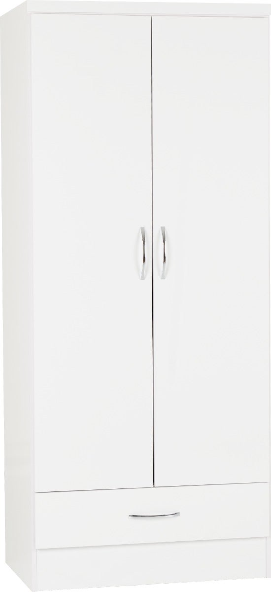 Nevada 2 Door 1 Drawer Wardrobe Bedroom Set - White Gloss - view 3