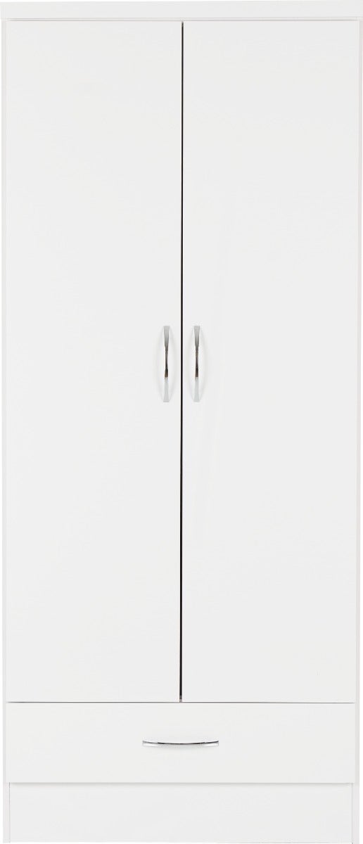 Nevada 2 Door 1 Drawer Wardrobe Bedroom Set - White Gloss - view 4