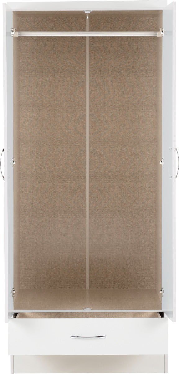Nevada 2 Door 1 Drawer Wardrobe Bedroom Set - White Gloss - view 5