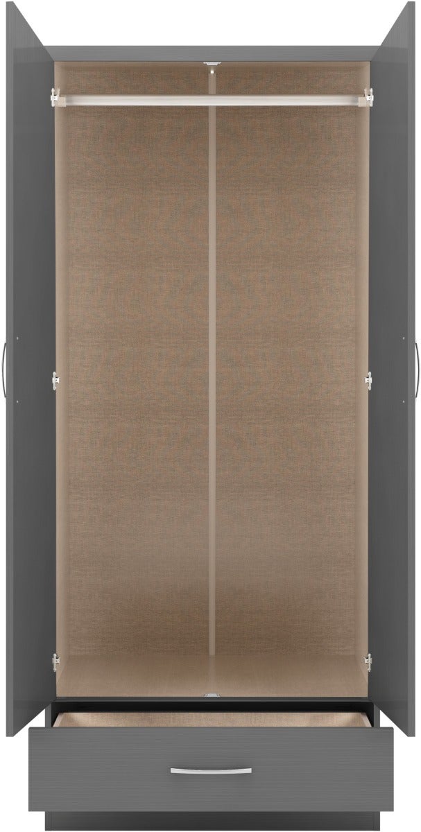 Nevada 2 Door 1 Drawer Wardrobe Bedroom Set - 3D Effect Grey - view 5