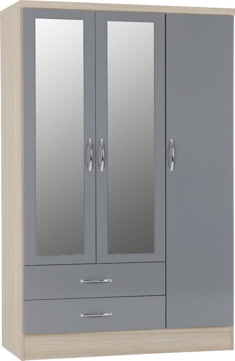 Nevada 3 Door 2 Drawer Wardrobe Bedroom Set - Grey Gloss/Light Oak Effect Veneer - view 3