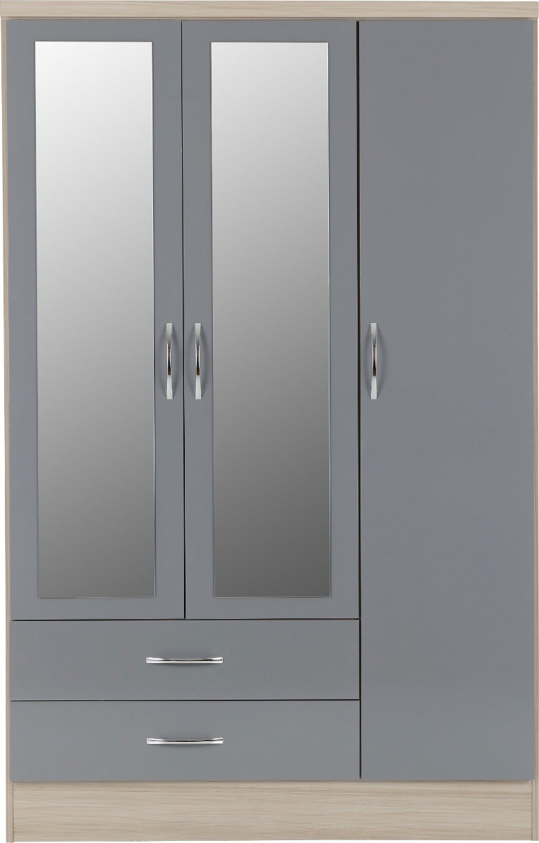 Nevada 3 Door 2 Drawer Wardrobe Bedroom Set - Grey Gloss/Light Oak Effect Veneer - view 4