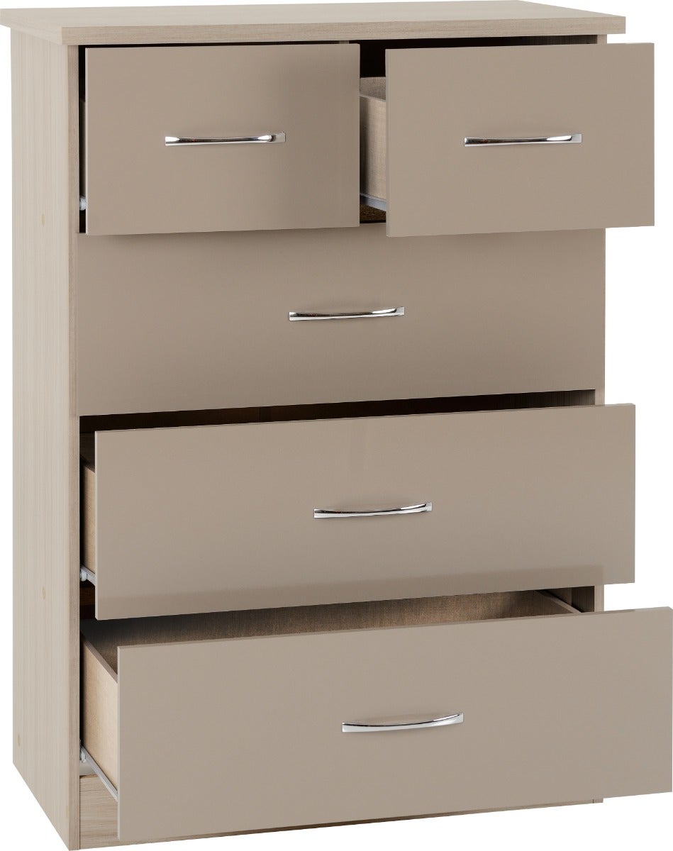 Nevada 3 Door 2 Drawer Wardrobe Bedroom Set - Oyster Gloss/Light Oak Effect Veneer - view 9