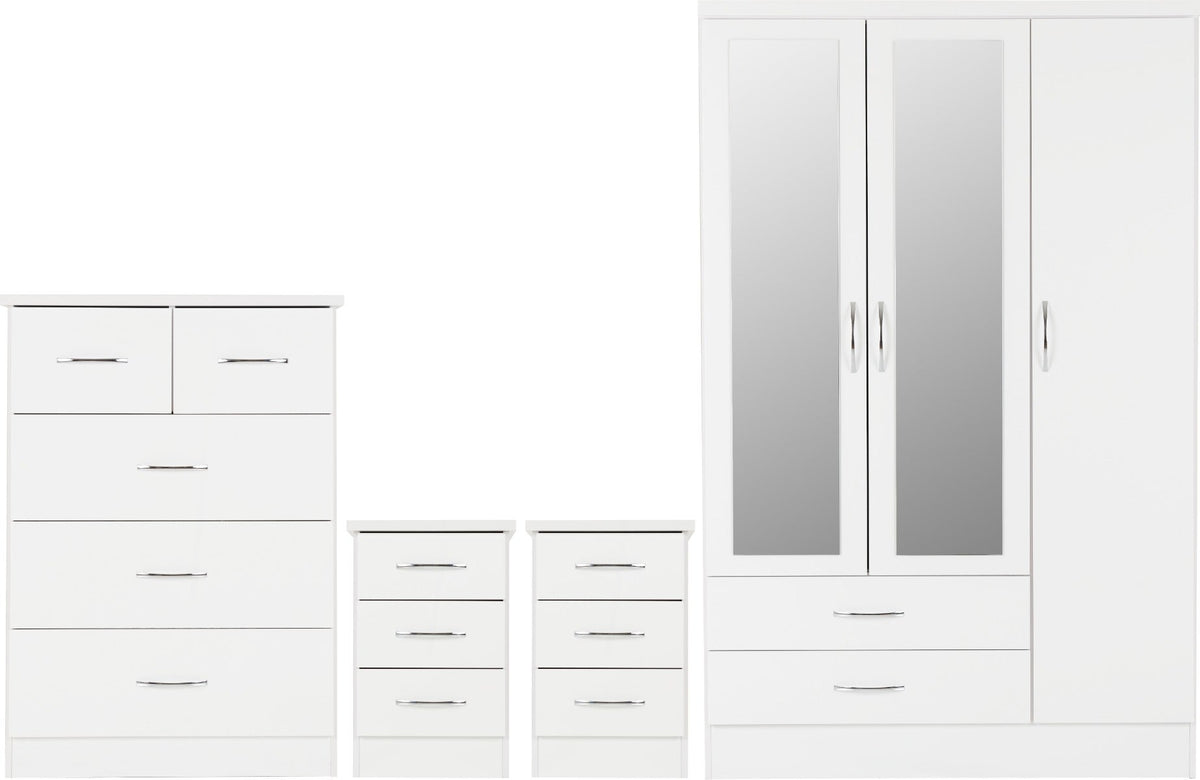 Nevada 3 Door 2 Drawer Wardrobe Bedroom Set - White Gloss - view 2