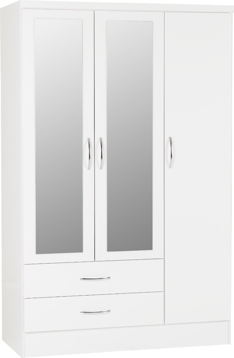 Nevada 3 Door 2 Drawer Wardrobe Bedroom Set - White Gloss - view 3