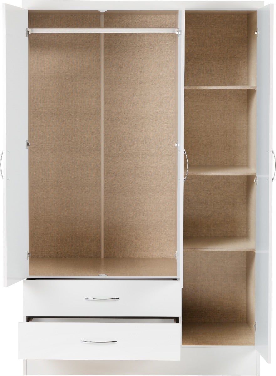 Nevada 3 Door 2 Drawer Wardrobe Bedroom Set - White Gloss - view 5