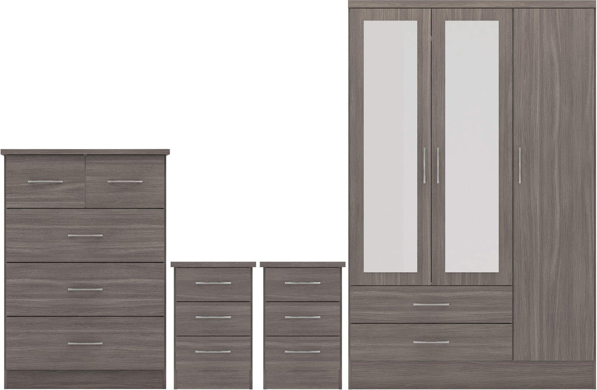 Nevada 3 Door 2 Drawer Wardrobe Bedroom Set - Black Wood Grain - view 2