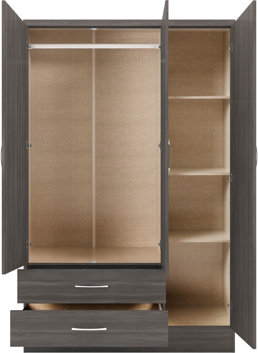 Nevada 3 Door 2 Drawer Wardrobe Bedroom Set - Black Wood Grain - view 5