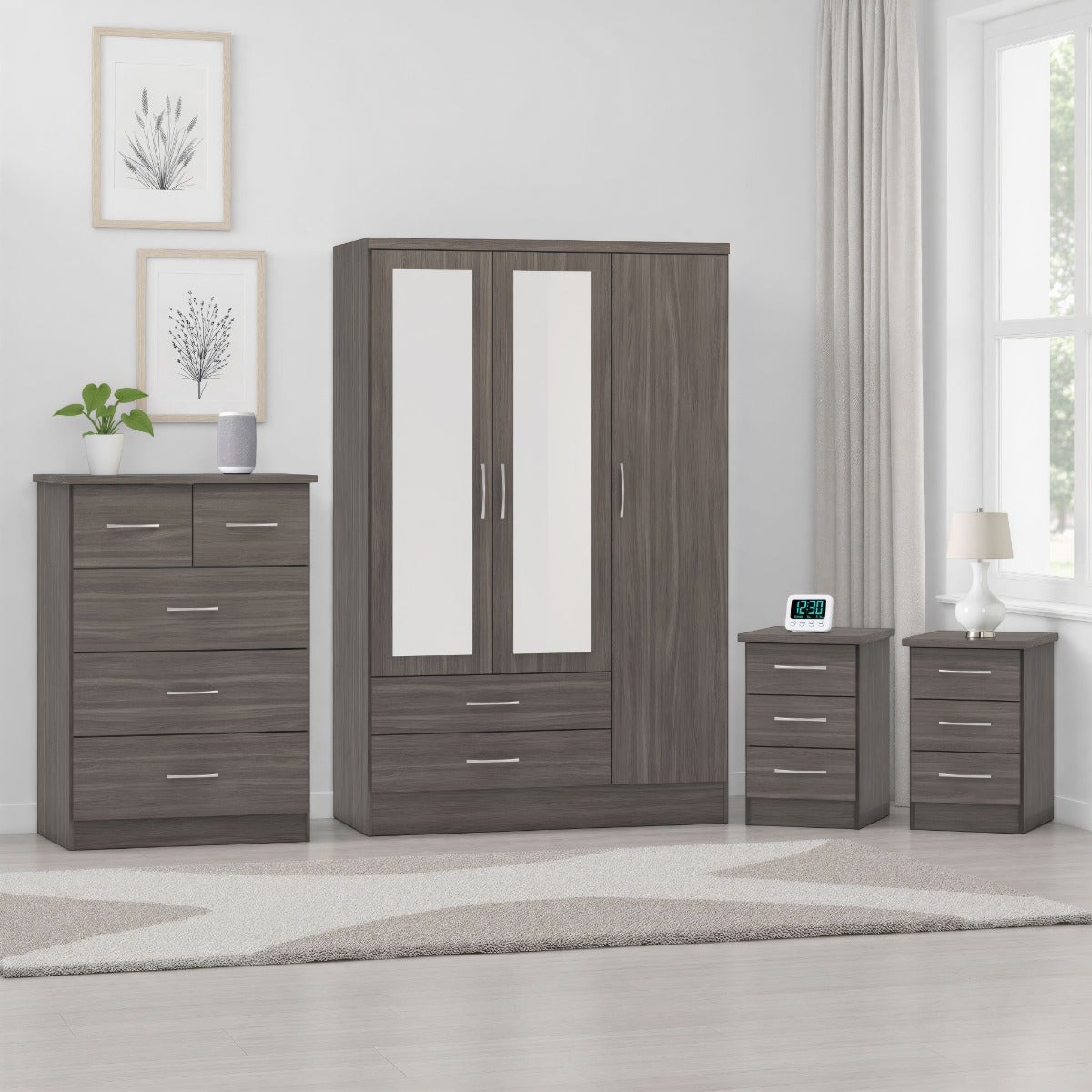 Nevada 3 Door 2 Drawer Wardrobe Bedroom Set - Black Wood Grain - view 18