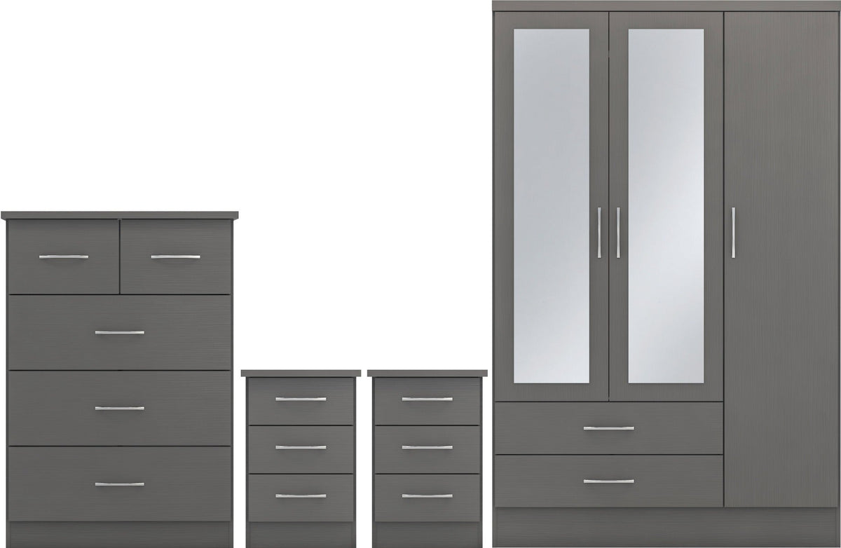 Nevada 3 Door 2 Drawer Wardrobe Bedroom Set - 3D Effect Grey - view 2