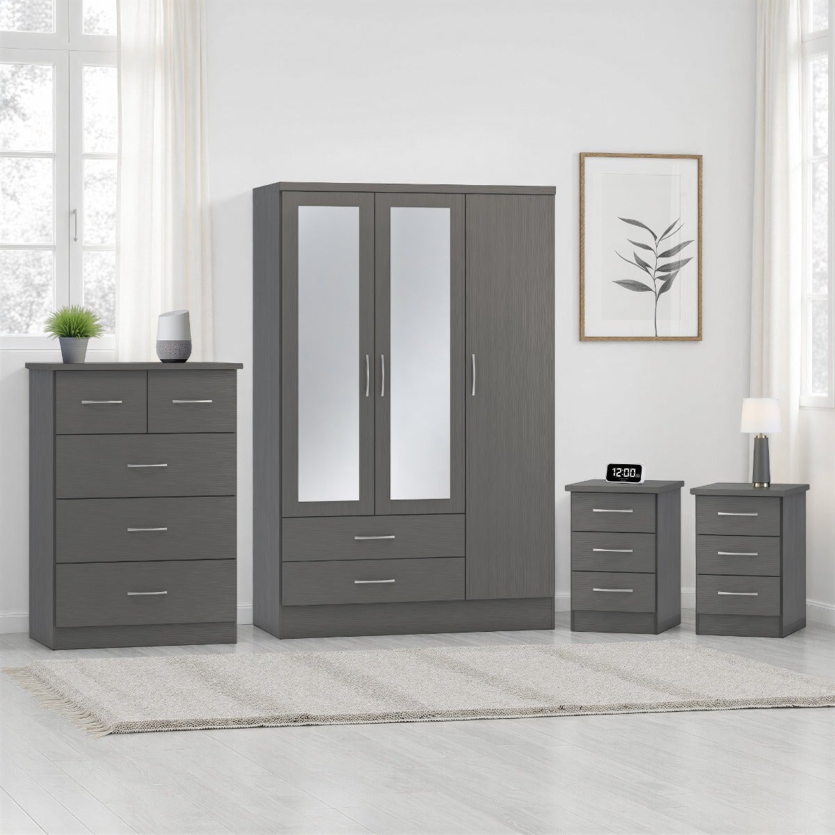 Nevada 3 Door 2 Drawer Wardrobe Bedroom Set - 3D Effect Grey - view 18
